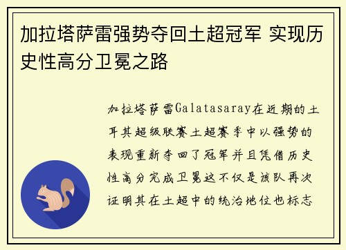 加拉塔萨雷强势夺回土超冠军 实现历史性高分卫冕之路